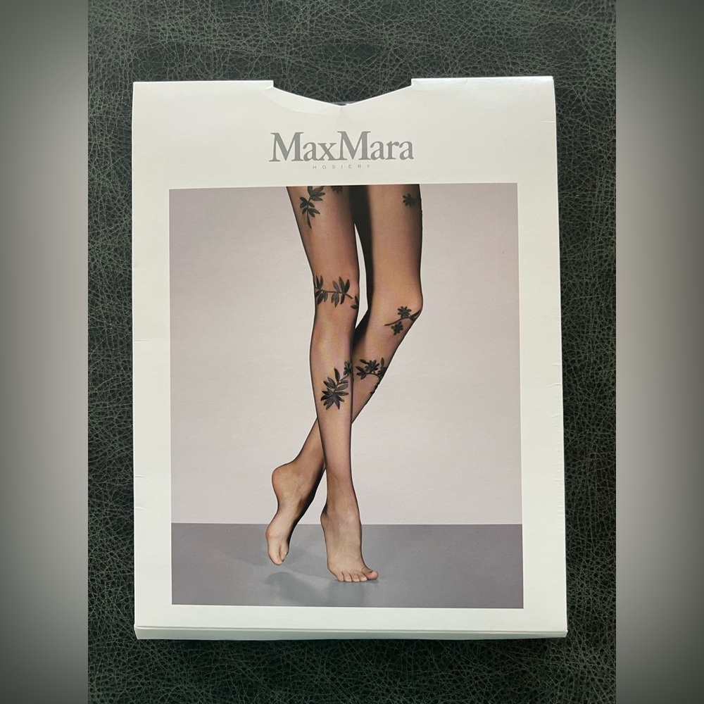 MaxMara Tights Ferrara Pantyhose Floral Rococo Art Design Black Size M